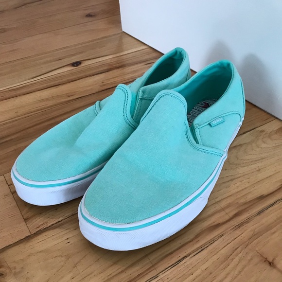 mint green slip on vans